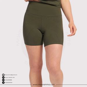 Shorts de yoga taille haute pour femme, noir uni, avec surpiqûres contrastées, deux poches latérales, extensibles dans quatre directions, style cycliste, pour le sport - Product Image 6