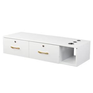 Mueble de Salón Blanco, Gabinete de Aglomerado E0 de 15 mm, con Acabado Lino, Dos Cajones y Tres Orificios, Equipado con Cerradura - Product Image 1