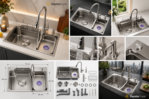 Fregadero de Cocina Rectangular de Acero Inoxidable 304 Moderno Daystar Trade, de un Solo Tazón, para Instalar Bajo Encimera, con Cuatro Orificios y Acabado Cepillado - Product Image 3