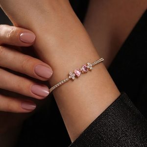 S925 Gold Color Tennis Bracelet Heart Cut Moissanite Freshwater Pearl Bow <b>Charm</b> Chain Link Bracelet for Gift Jewelry - Product Image 3