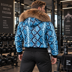 Men's Python Leather Hooded Coat with Genuine Fox <b>Fur</b> <b>Trim</b> Luxury Casual Motor Wear | Herren Lederjacke | Chaqueta Hombre Cuero - Product Image 5