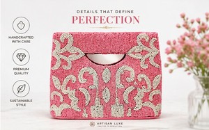 Bolso de mano rosa con cuentas hecho a mano – Elegante bolso de noche llamativo |   Bolso de mano de lujo de edición limitada - bolso de noche con cuentas para mujer - Product Image 6