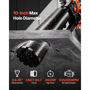 Machine de forage à noyau diamanté, diamètre de forage 0,8-10 pouces, foreuse à noyau pour béton, utilisation à sec ou humide, 10 forets 470/8 - Product Image 2