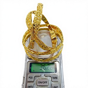 22k Solid Gold <b>Bangle</b> <b>Set</b> for Women Traditional Indian Filigree Flower Design Gold Kada Bracelets Bridal Wedding Jewelry - Product Image 2