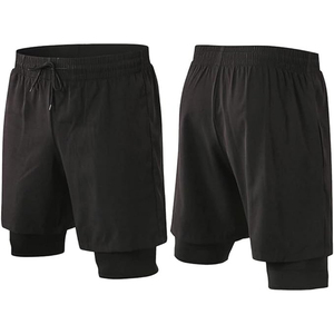 Men's Double <b>Layer</b> Fitness Shorts Drawstring Mesh Lining <b>Mid</b> Waist Elastic Breathable Quick Dry Eco-Friendly 100% Cotton Beach - Product Image 2