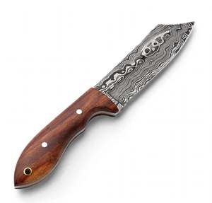 Cuchillo utilitario de hoja fija de acero de Damasco hecho a mano con mango de palisandro - Herramienta para exteriores DIY OEM - Product Image 6