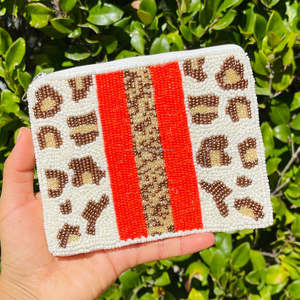 Hand Embroidered Leopard Print Zipper Closure Mini <b>Purse</b> Clutch with <b>Red</b> Stripe for Women Party Travel Gift Use - Product Image 4
