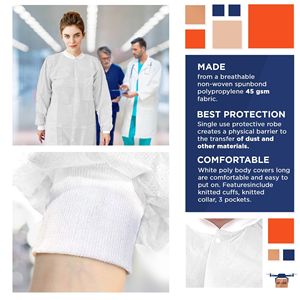 Batas de Laboratorio Desechables Blancas Extra Grandes para Adultos, Paquete de 10, Batas Médicas de Protección Personal Extra Grandes, SPP 45 GSM, Batas de Pintura, Uniformes de Hospital - Product Image 3