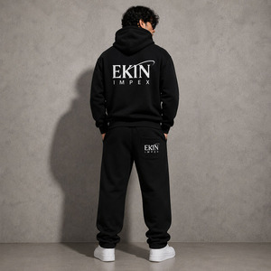 Conjunto de Sudadera con Capucha y Pantalones Deportivos de Forro Polar Negro para Hombre, Estilo Urbano, Talla Grande, Marca Privada OEM - Product Image 2