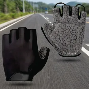 Gants de cyclisme en cuir demi-doigts noirs unisexes respirants pour l'été, style à enfiler pour activités de plein air - Product Image 5