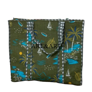 Handmade Indian Cotton Quilted Women's Lady Tote Bag Large Floral Print Eco-Friendly Stylish Travel Daily Shopping Two <b>Handles</b> - Product Image 1