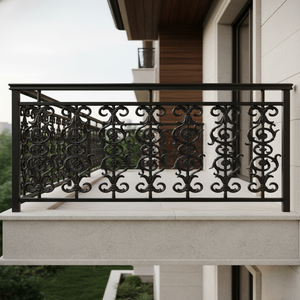 Rampe d'escalier de balcon Mozart élégante en fonte gris robuste, moderne, en métal poli, sans cadre, protégée contre les UV, résistante à la rouille - Product Image 1