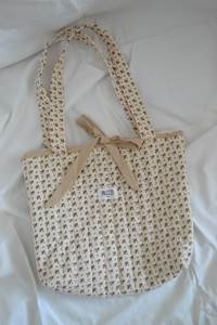 Large Cotton Quilted Tote Bag Floral Embroidery Gingham Trim Zipper Closure Daily Use Portable Fashion Boho Style Polyester - Product Image 2