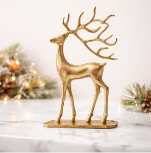 Luxury Golden Metal Reindeer Sculpture Modern Aluminum Standing Deer Figurine For Elegant <b>Christmas</b> Home Decor And Tabletop - Product Image 1