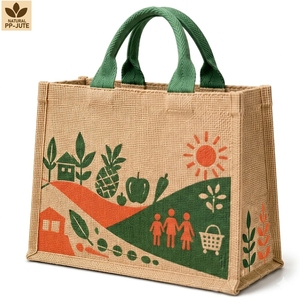 Bolsa de Compras de Yute Natural con Logotipo Personalizado, 31x27x16 cm, Laminada en PP, Reutilizable, Impresa, con Asas de Cuerda de Algodón, Venta al Por Mayor - Product Image 1