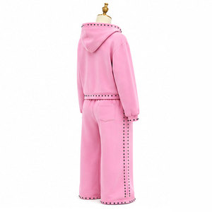 Pink <b>Y2K</b> <b>Tracksuit</b> Set With Rhinestone Letter Logo Hooded Zipper Sweatshirt And Full Length Pants For Women Autumn Wear - Product Image 4