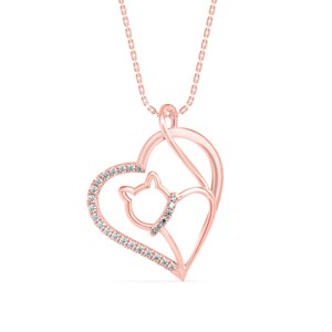 Expresa tu amor por las mascotas con un clásico collar con colgante de gato en plata 925 y moissanita en forma de corazón para mujer. - Product Image 3