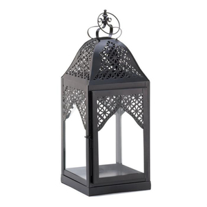 Farol de metal vintage con paneles de vidrio transparente, farol decorativo colgante de bronce antiguo para centro de mesa de boda - Product Image 6