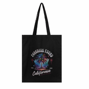 Paradise Found West Bengal Eco-Friendly <b>Canvas</b> Tote Bag Medium Size Black Geometric Pattern Zipper Closure Long Handle Daily - Product Image 2