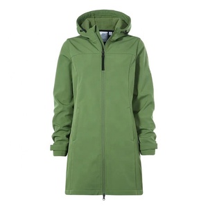 Chaqueta Larga con Capucha Verde para Mujer, Chaqueta Impermeable de Poliéster Acolchada de Manga Larga, Chaqueta Softshell Larga para Otoño - Product Image 2