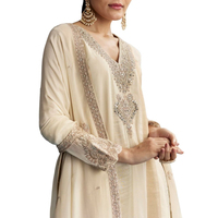 Salwar Kameez pakistanais en dentelle brodée, 100% coton, respirant, écologique, lavable, taille naturelle, été, boutonné