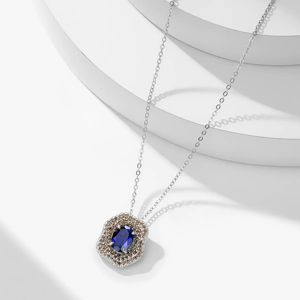 Collier pendentif ovale en argent 925 plaqué rhodium de luxe pour femme avec accents de diamants bruns et chaîne à maillons pour un usage quotidien - Product Image 2