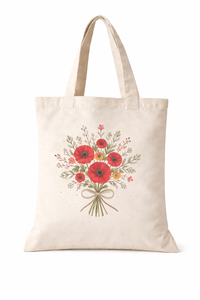 Bolsa de Mano de Lona de Algodón Ecológica con Estampado de Flores Rojas, Bolsa de Compras Reutilizable para Mujer - Product Image 5