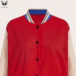 เสื้อแจ็คเก็ตวาร์ซิตี้สำหรับผู้หญิง สีแดงและครีม แขนยาว แต่งขอบยางยืดตัดกัน กระดุมแป๊กด้านหน้า สไตล์ลำลอง ใส่ได้ในฤดูใบไม้ร่วง ทรงปกติ - Product Image 5