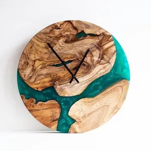 Эксклюзивные морские зеленые речные деревянные настенные часы из эпоксидной смолы ручной работы для домашнего офиса и отелей по низкой цене