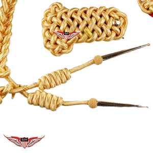 Aiguillette with Shoulder Board Gold Mylar in golden on Red Back Aiguillette Shoulder <b>Cord</b> <b>Braided</b> Aiguillette With Metallic Tip - Product Image 2