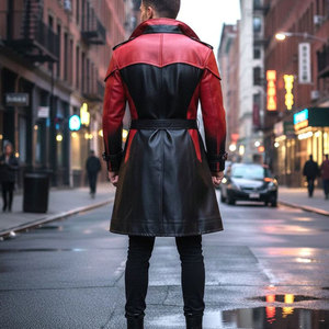 Trench-coat gothique rouge et noir pour hommes, veste de cosplay Steampunk Punk Rock Halloween - Product Image 2