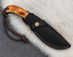 Handmade Industrial Grade Damascus Steel Hunting <b>Knife</b> With <b>Bone</b> <b>Handle</b> and Leather Sheath for Outdoor Camping - Product Image 2
