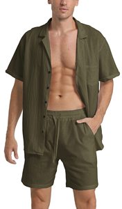 Ensembles de vêtements d'extérieur pour hommes en pur coton, tricotés, faciles à porter, avec logo personnalisé, respirants et teints unis - Product Image 5