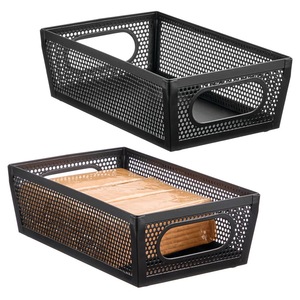 Grand panier de rangement rectangulaire en métal, bac d'organisation multifonctionnel pour la maison - Product Image 2