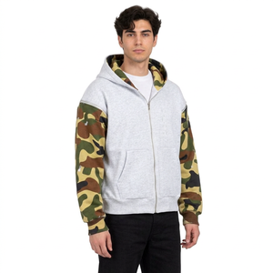 <b>Men's</b> Oversized Fleece 100% Cotton <b>Grey</b> Camouflage Pullover Hoodie Streetwear Hooded <b>Sweatshirt</b> with Pockets - Product Image 4