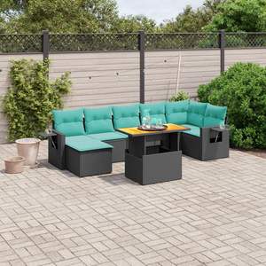 Set di divani da giardino in polyrattan nero da 8 pezzi con cuscini, eleganti mobili da esterno - Product Image 1