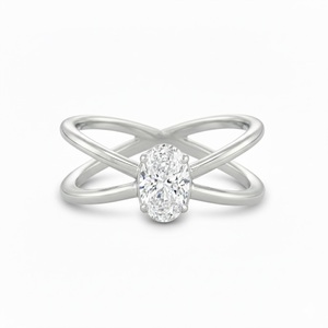 Bague de fiançailles croisée en or pur 10K 14K avec diamant ovale 0,25 carat, design moderne en X, solitaire à queue fendue, pour elle - Meilleures ventes - Product Image 2