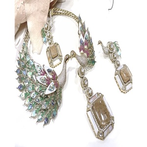 Fashionable Premium Quality Gold Plated Zircon <b>Statement</b> Fusion Collar <b>Necklace</b> and Earrings Set Women's Wedding Gift Collection - Product Image 1