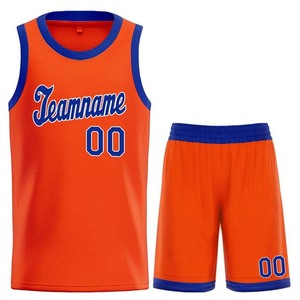 Conjunto de Uniforme de Baloncesto Sublimado Personalizado, Naranja y Azul, Malla sin Mangas, Absorbe la Humedad, Unisex, para Adultos, con Impresión de Nombre y Logotipo del Equipo - Product Image 4