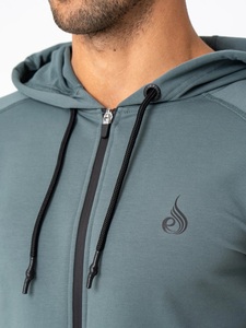 Sweat-shirts gris en gros, épais, sans cordon, à capuche, personnalisables avec logo imprimé numériquement, en coton, coupe oversize pour hommes - Product Image 5