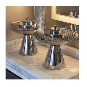 Polished Mirror Finish Stainless Steel Conical Incense <b>Burner</b> – <b>Silver</b> Geometric Mesh Bakhoor Caddy - Product Image 1