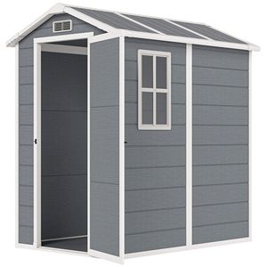 Casetta da Giardino 6FT X 4FT in Plastica PP Grigia con Porta Chiudibile a Chiave, Ventilazione e Finestra sul Pavimento per Deposito in Giardino o Patio - Product Image 1