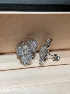 Flower Shape Oval Lab Grown Diamond Stud <b>Earrings</b> Solid 14K White Gold Minimalist Wedding Anniversary Party Women's Jewelry - Product Image 3