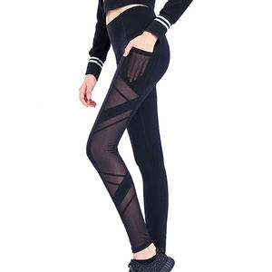 Leggings noirs taille haute longueur intégrale en tricot extensible Spandex Nylon Sporty pour toutes les saisons - Product Image 3