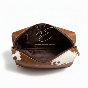 Genuine Hair On Leather Toiletry <b>Pouch</b> Travel Cosmetic Bag Cowhide Makeup Organizer Zipper Dopp Kit For <b>Men</b> Women Custom Logo - Product Image 6