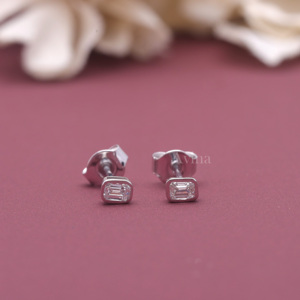 IGI Certified Lab Grown Diamond Emerald Cut Bezel <b>Stud</b> <b>Earrings</b> 9K White / Rose & Yellow Gold Solitaire Diamond <b>Earrings</b> - Product Image 1