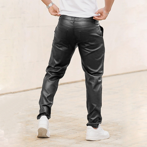 Men's Leather Pants Casual Fashion <b>Trousers</b> Slim Fit Streetwear Bottoms Durable PU Leather Material Comfortable Fit - Product Image 2