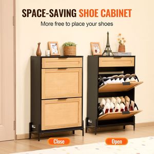 Cassetti in Rattan a 2 patti con cassetto a 1 scivolo in metallo nero con gambe sottili e strette portaoggetti per scarpe portaoggetti per marca - Product Image 3
