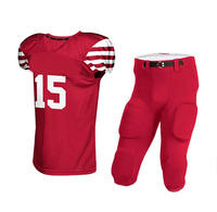 Setelan Jersey dan Celana American Football Kustom Merah V-Neck Tanpa Lengan Bahan Mesh Penyerap Keringat untuk Pria Dewasa