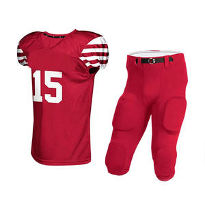Custom American Football Jersey Pants Set Red V-Neck Sleeveless Moisture Wicking <b>Mesh</b> Uniform Adult Men - Product Image 1